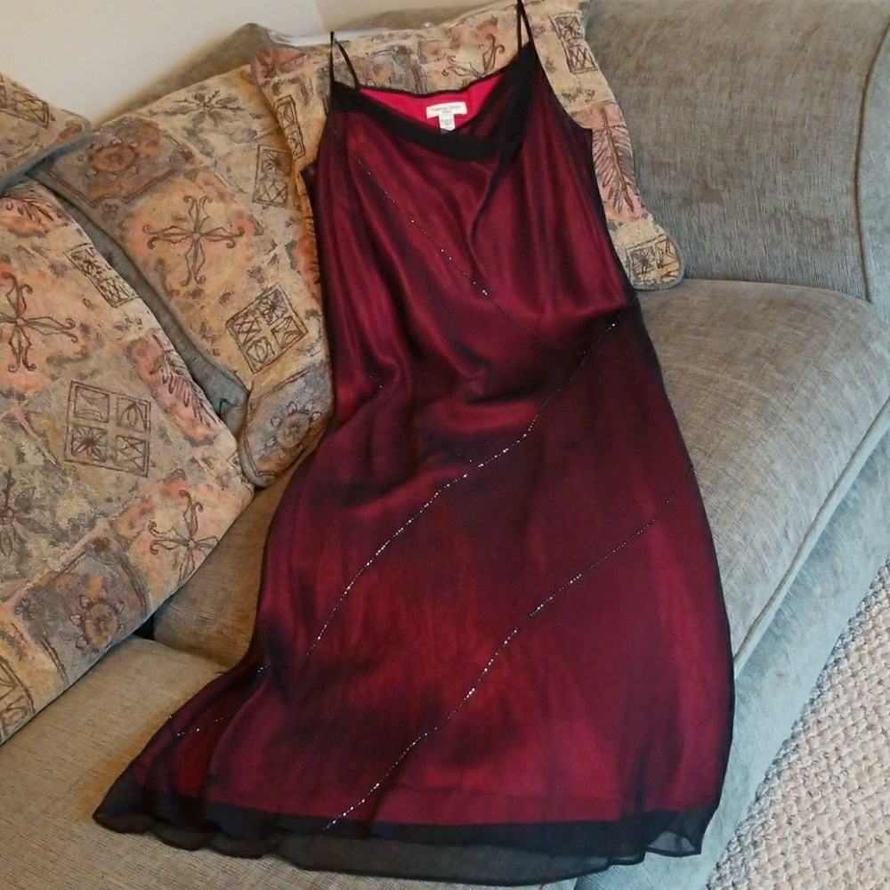 ❄Spaghetti strap dress sheer black over red
